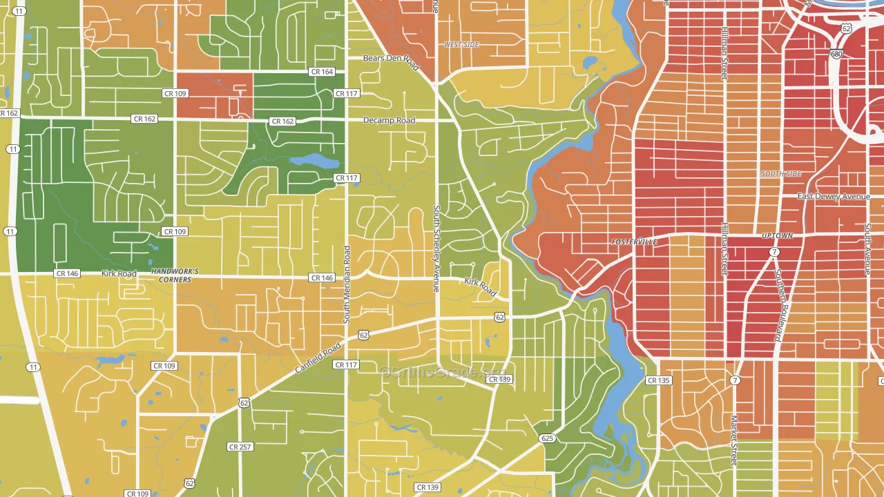 Kirkmere, Youngstown, OH Map of Robbery Rates