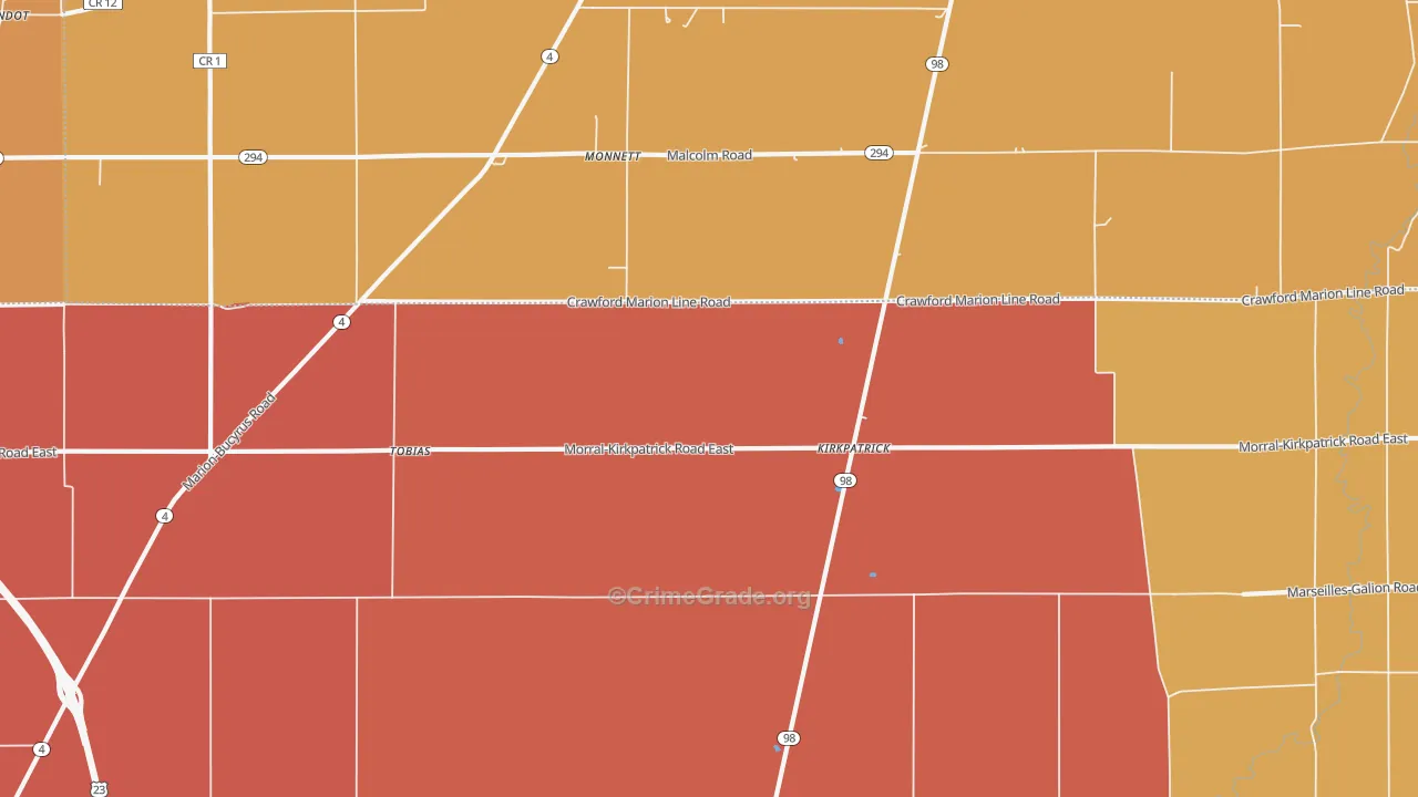 Kirkpatrick, OH Map of Robbery Rates