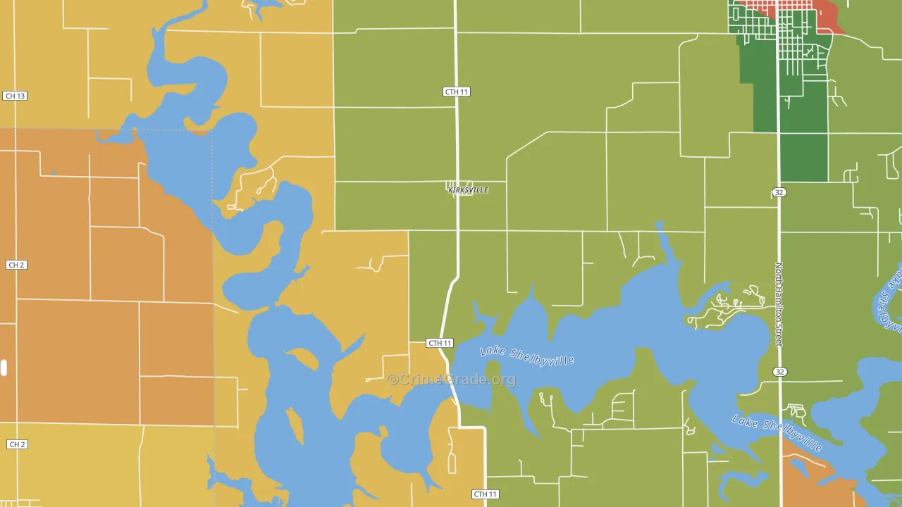 Kirksville, IL Map of Robbery Rates
