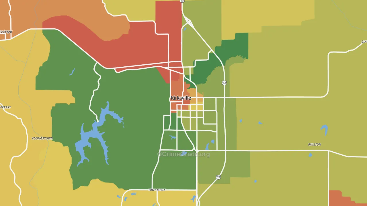 Kirksville, MO Map of Robbery Rates