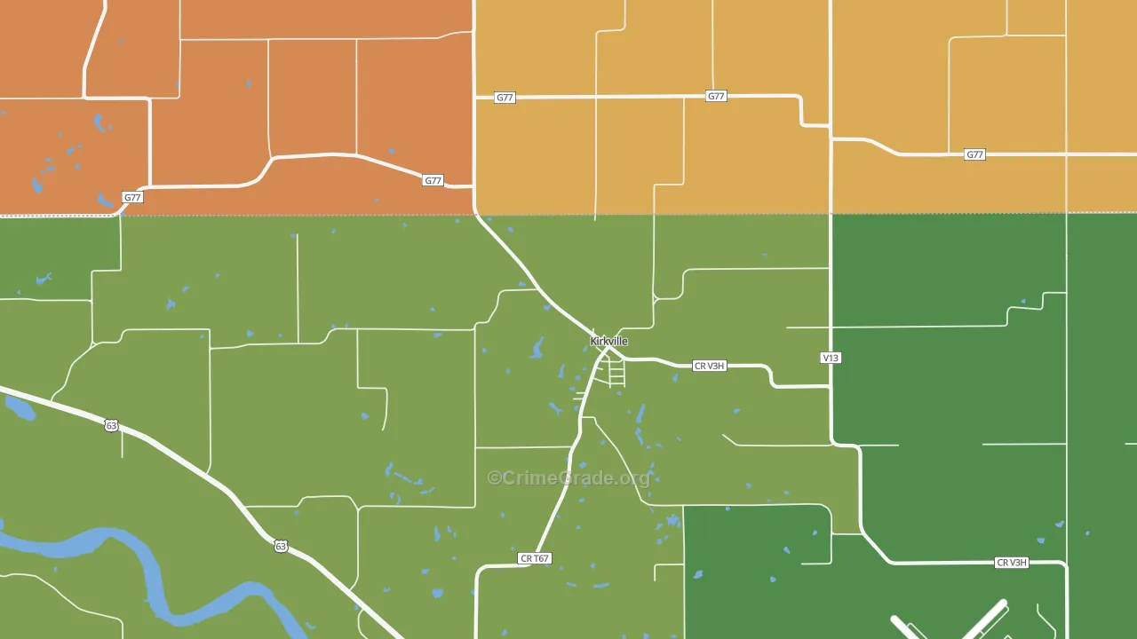 Kirkville, IA Map of Robbery Rates