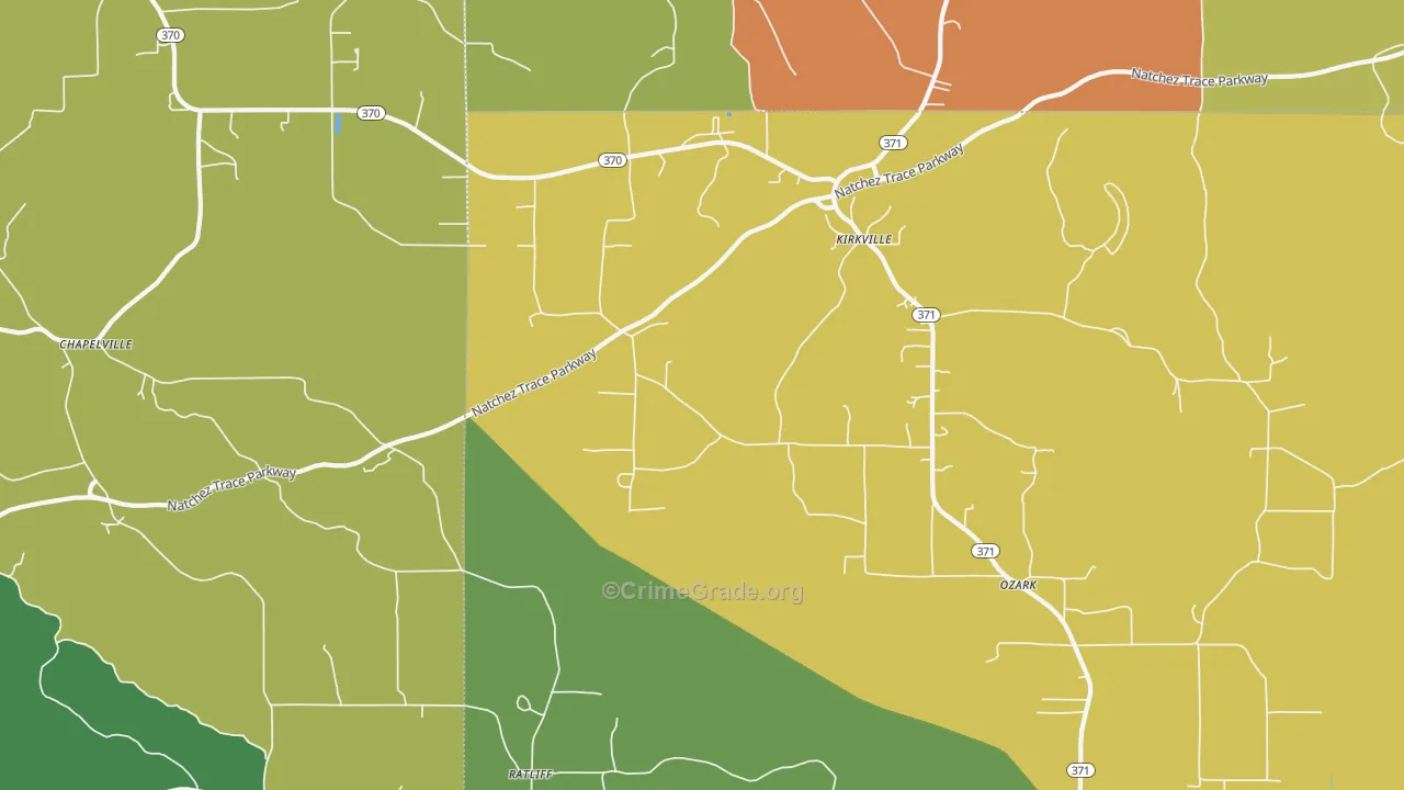 Kirkville, MS Map of Robbery Rates