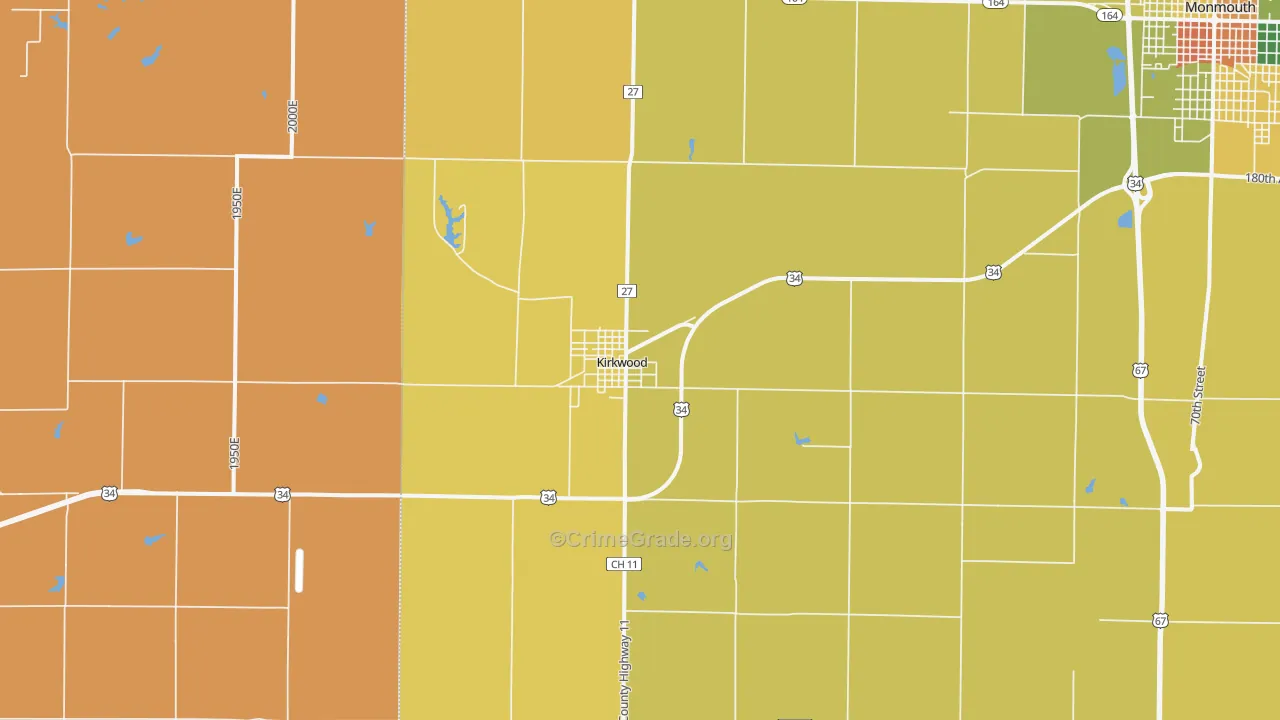 Kirkwood, IL Map of Robbery Rates