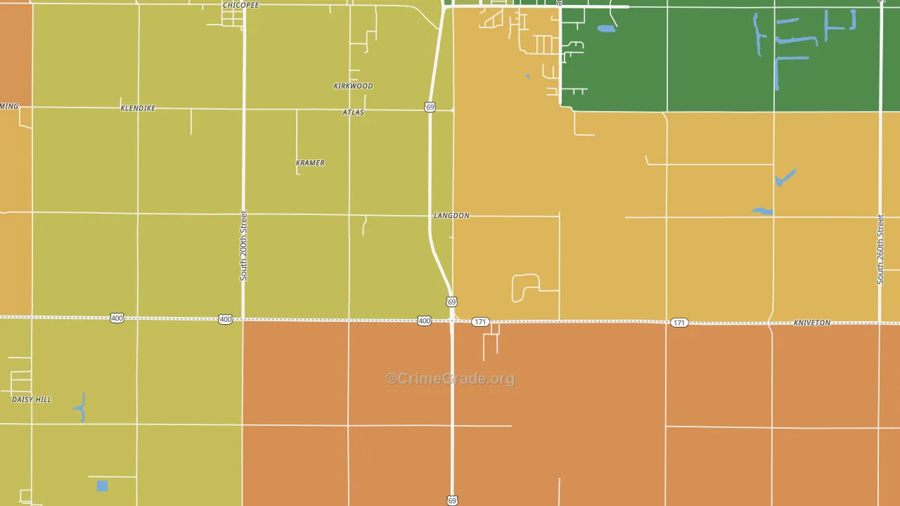 Kirkwood, KS Map of Robbery Rates