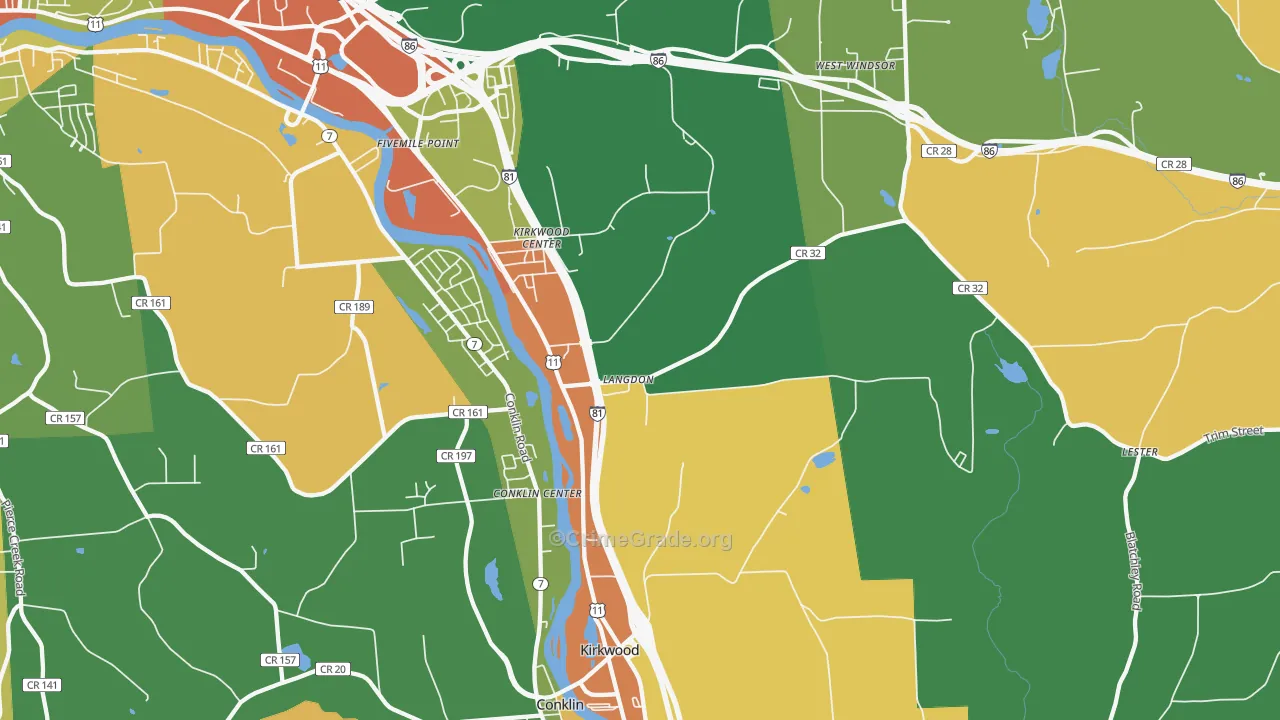Kirkwood, NY Map of Robbery Rates