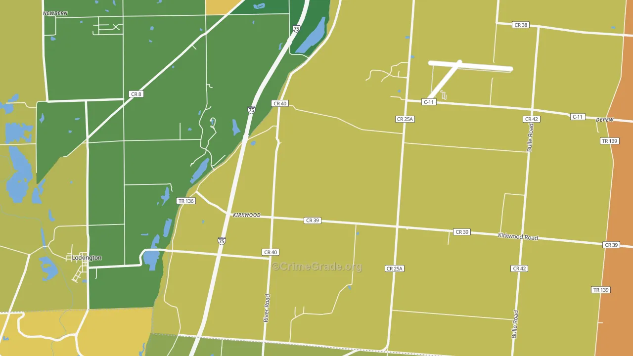 Kirkwood, OH Map of Robbery Rates