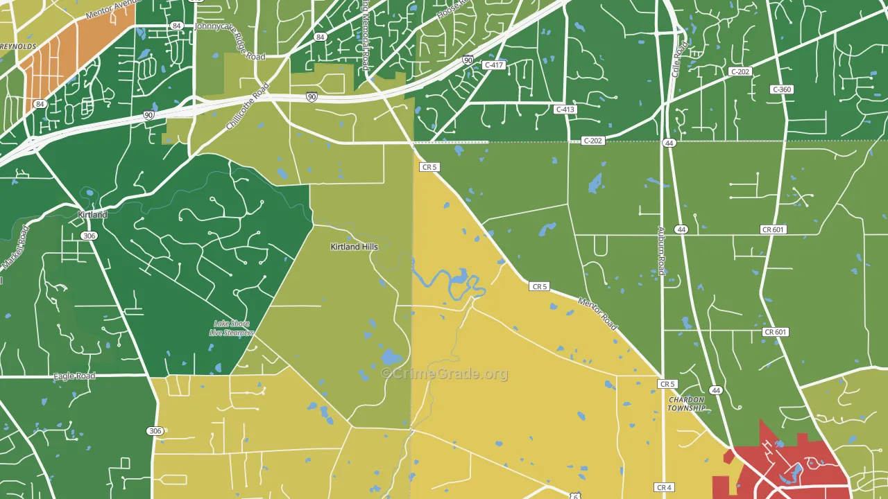Kirtland Hills, OH Map of Robbery Rates
