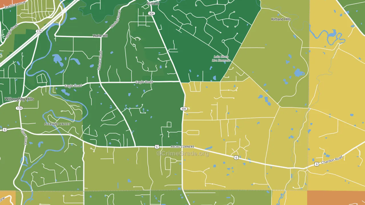 Kirtland, OH Map of Robbery Rates