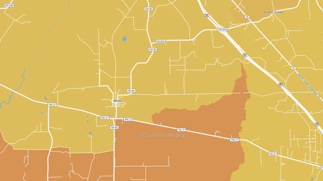 Kirvin, TX Map of Robbery Rates