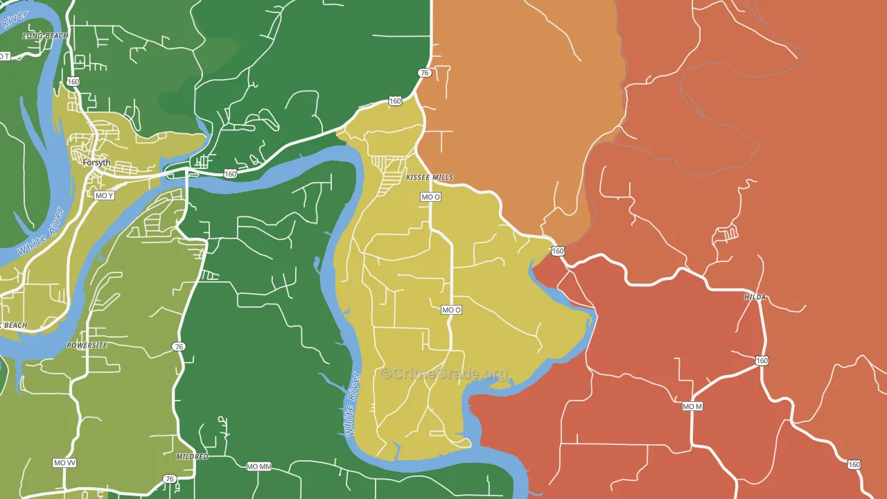 Kissee Mills, MO Map of Robbery Rates