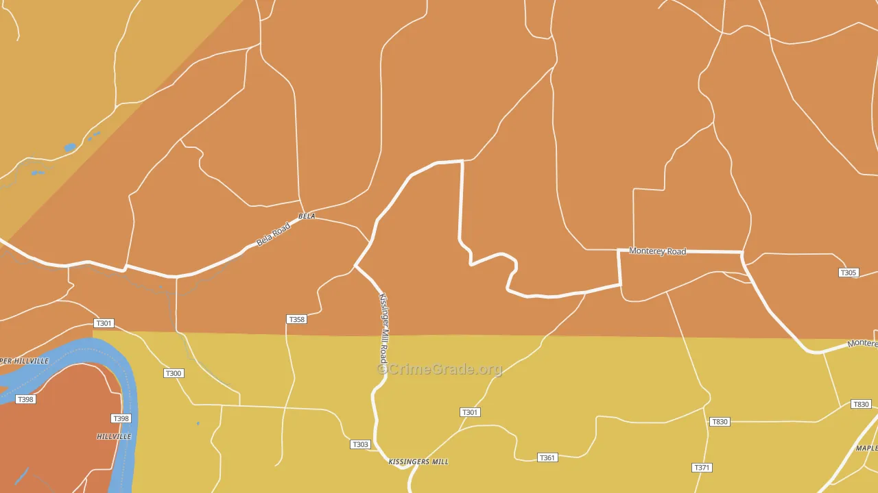 Kissingers Mill, PA Map of Robbery Rates