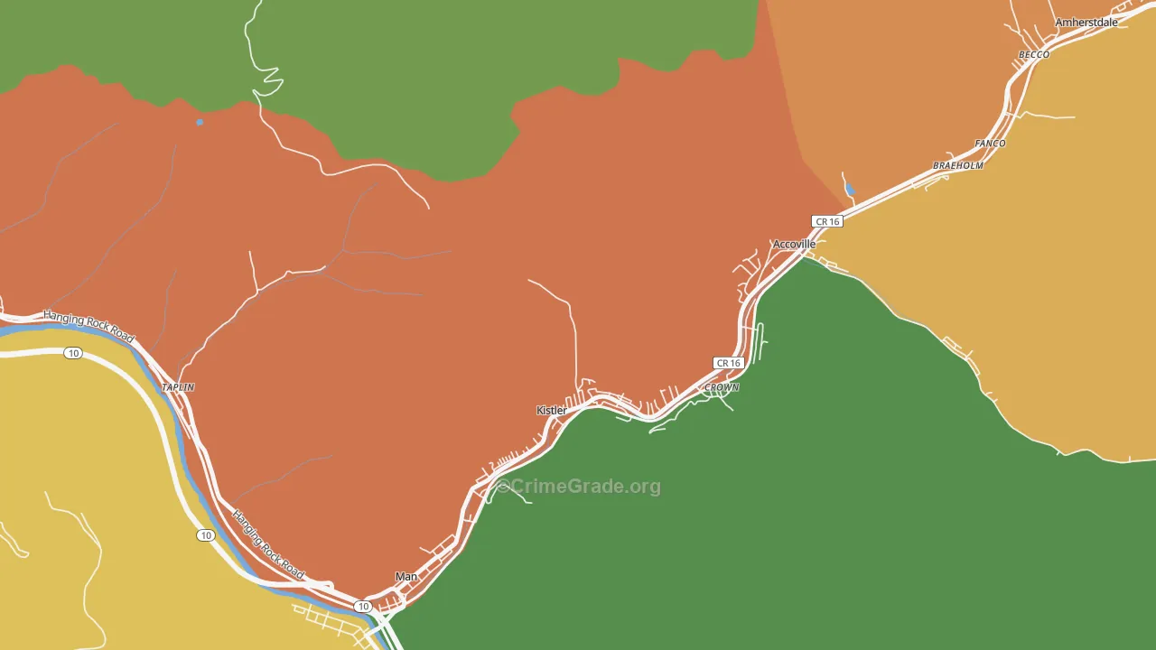 Kistler, WV Map of Robbery Rates
