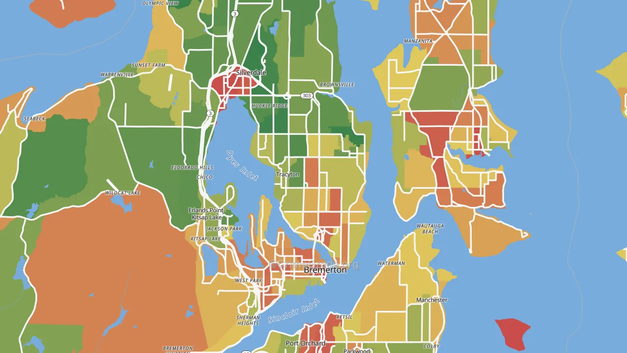 Kitsap County, WA Map of Robbery Rates
