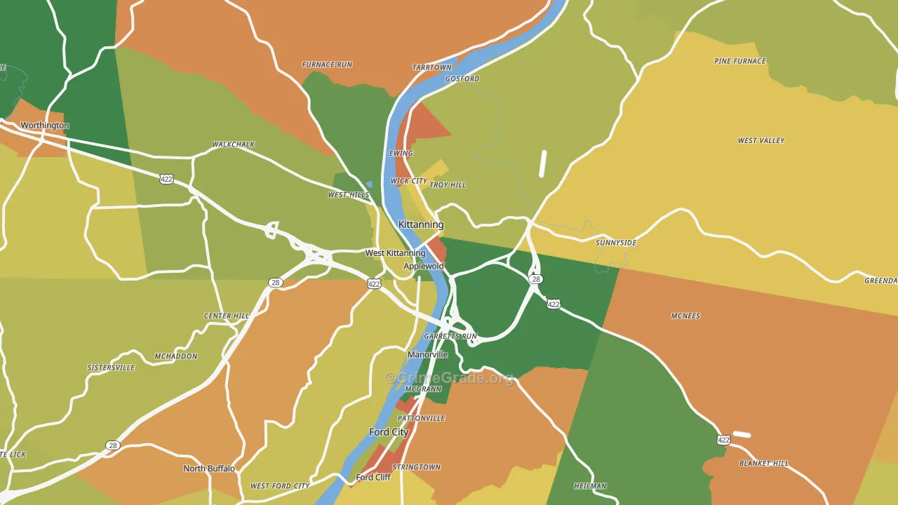 Kittanning, PA Map of Robbery Rates