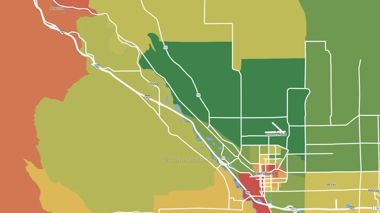 Kittitas County, WA Map of Robbery Rates