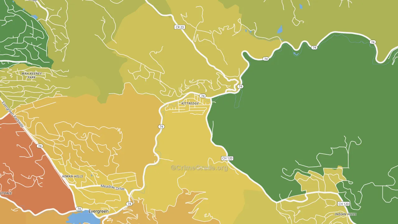 Kittredge, CO Map of Robbery Rates