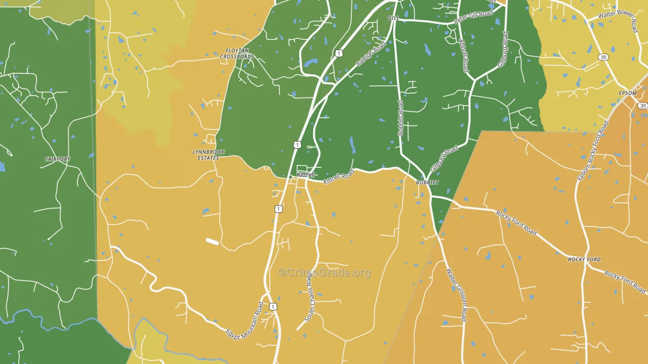 Kittrell, NC Map of Robbery Rates