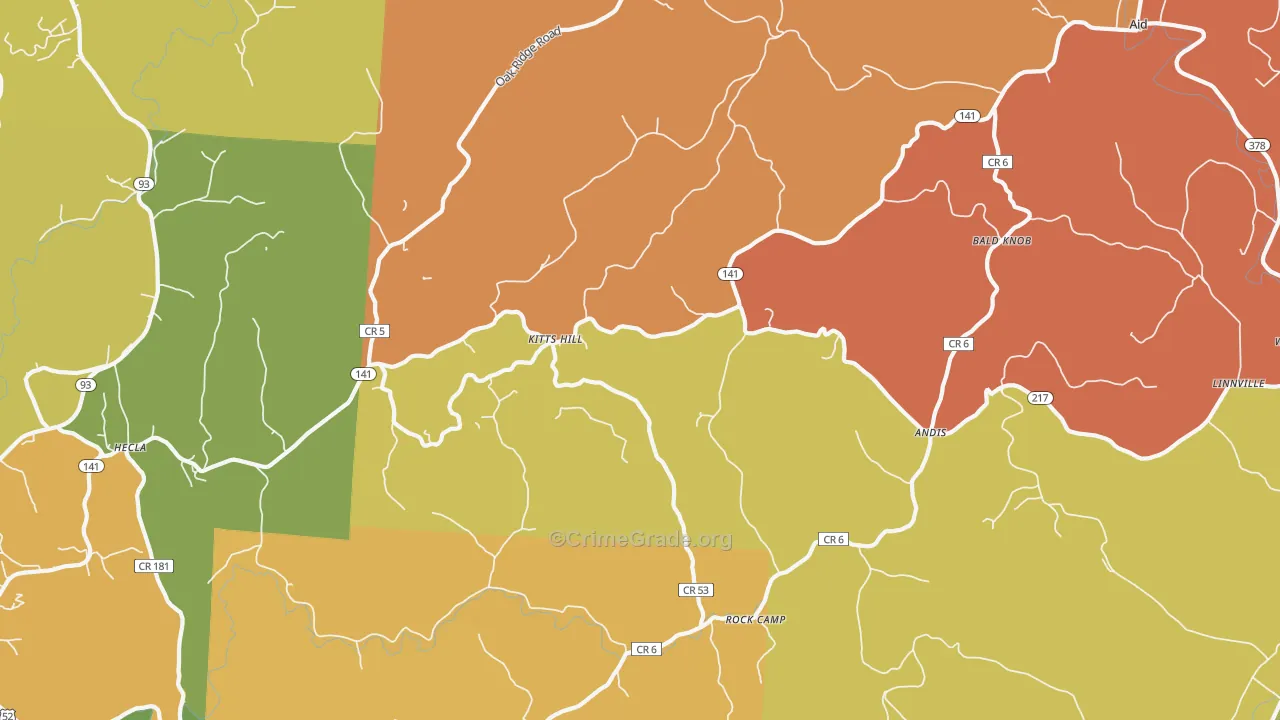 Kitts Hill, OH Map of Robbery Rates