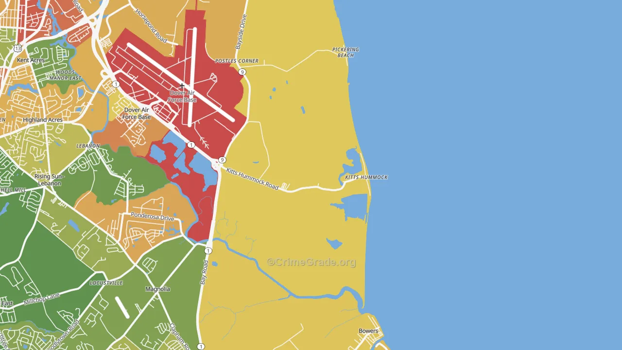 Kitts Hummock, DE Map of Robbery Rates