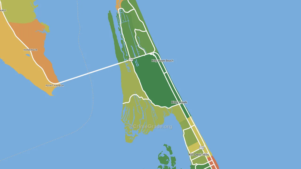 Kitty Hawk, NC Map of Robbery Rates