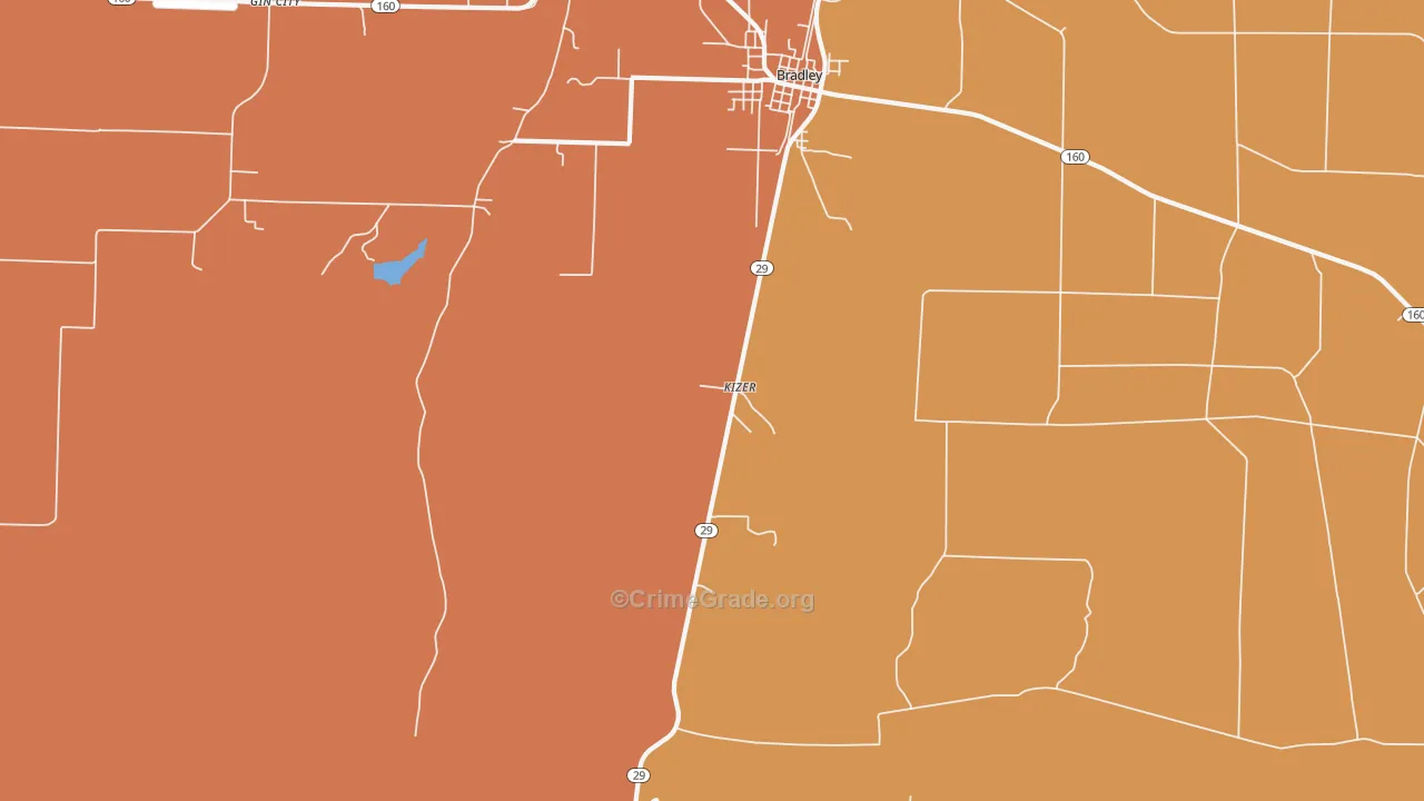 Kizer, AR Map of Robbery Rates