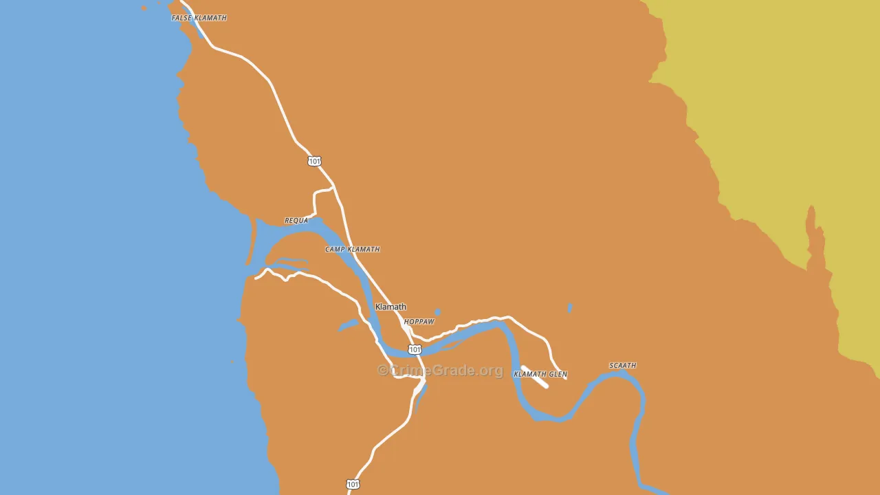 Klamath, CA Map of Robbery Rates