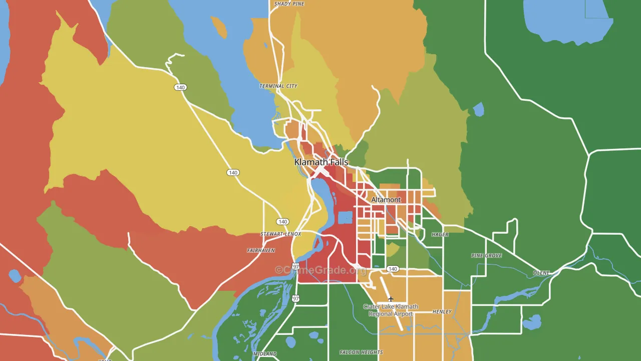 Klamath Falls, OR Map of Robbery Rates