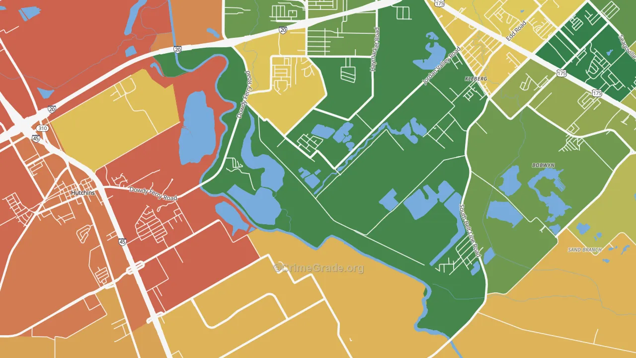 Kleberg, TX Map of Robbery Rates