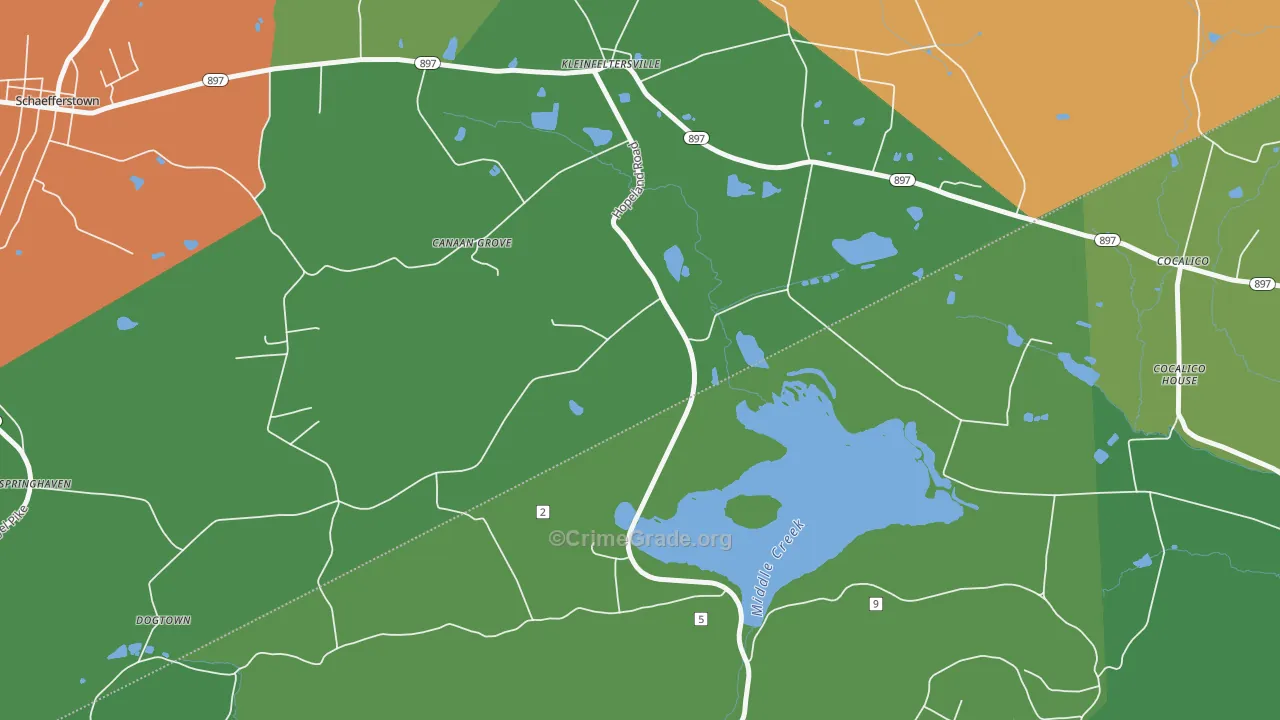 Kleinfeltersville, PA Map of Robbery Rates