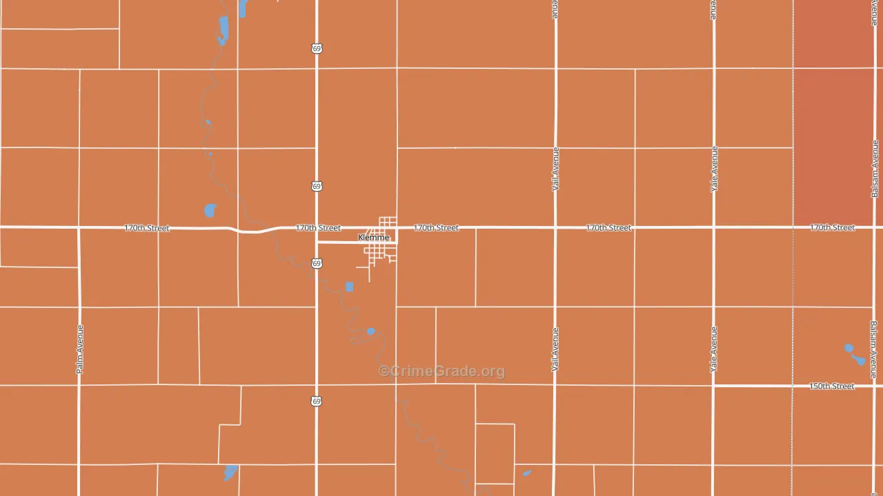 Klemme, IA Map of Robbery Rates