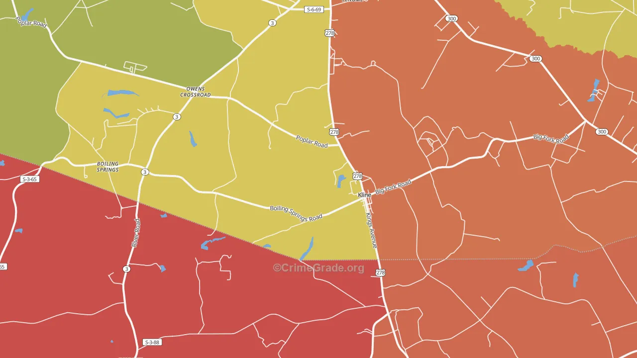 Kline, SC Map of Robbery Rates