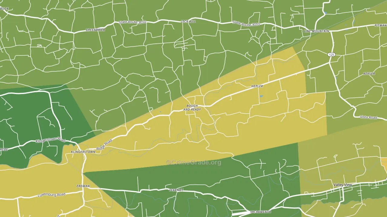 Klingerstown, PA Map of Robbery Rates