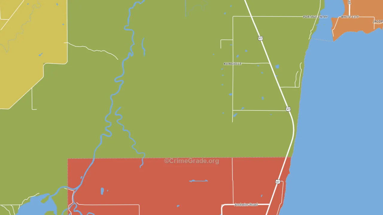 Klingville, MI Map of Robbery Rates