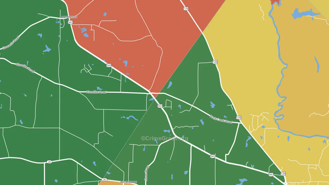 Klondike, GA Map of Robbery Rates