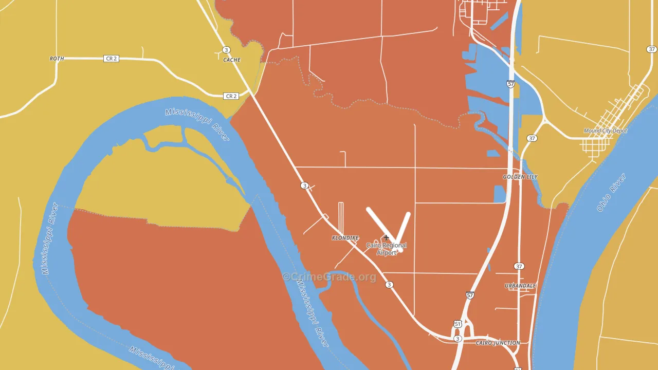 Klondike, IL Map of Robbery Rates