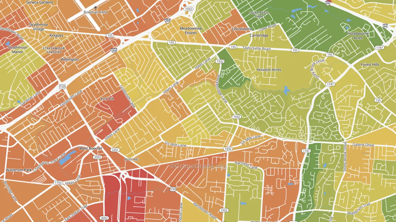 Klondike, Louisville, KY Map of Robbery Rates