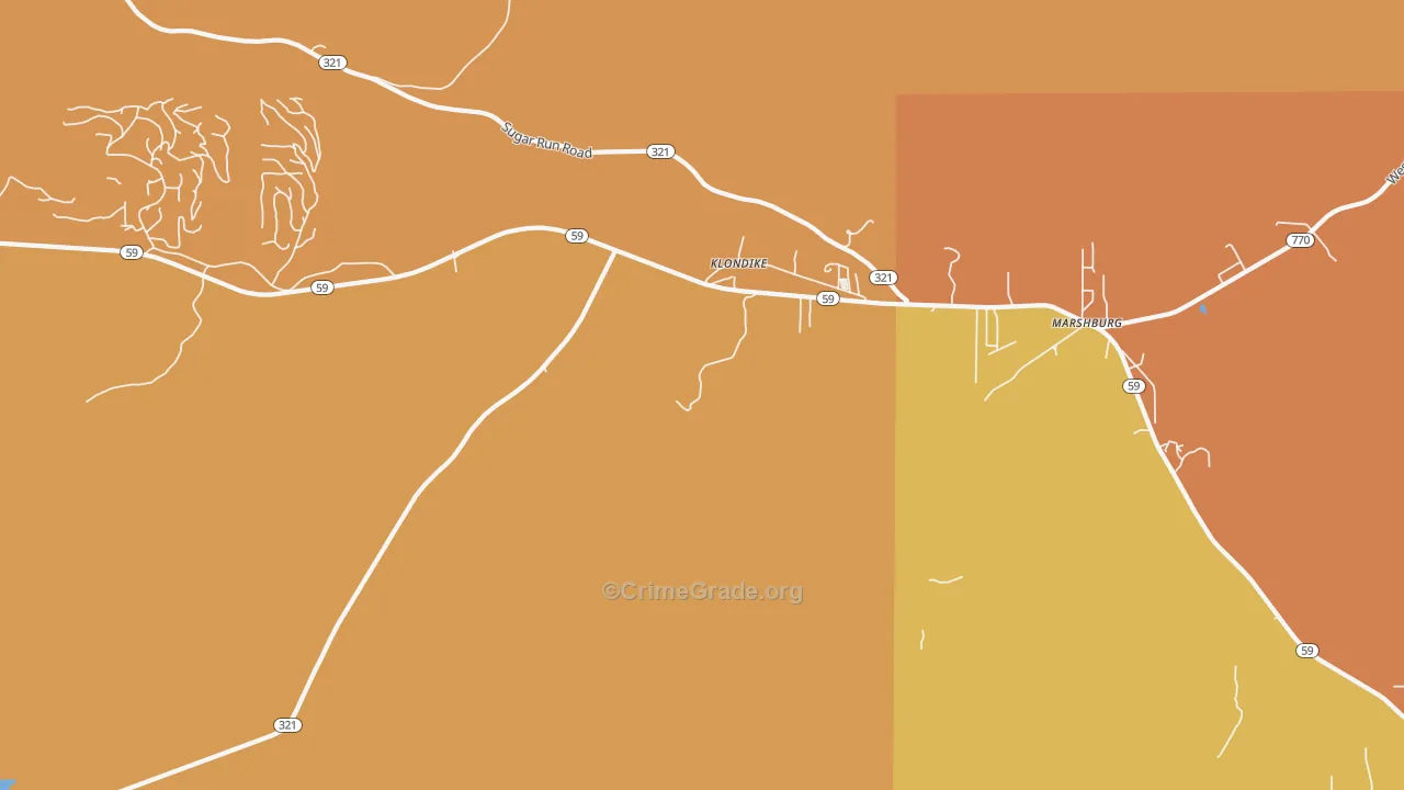 Klondike, PA Map of Robbery Rates