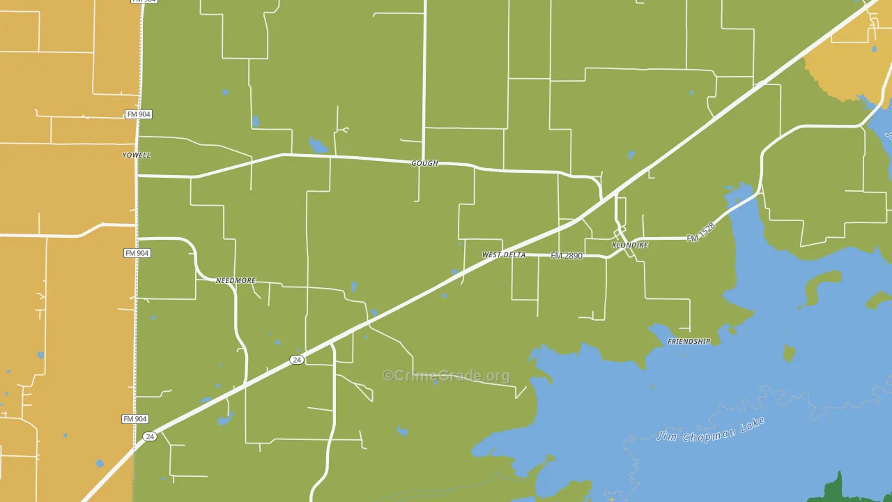 Klondike, TX Map of Robbery Rates