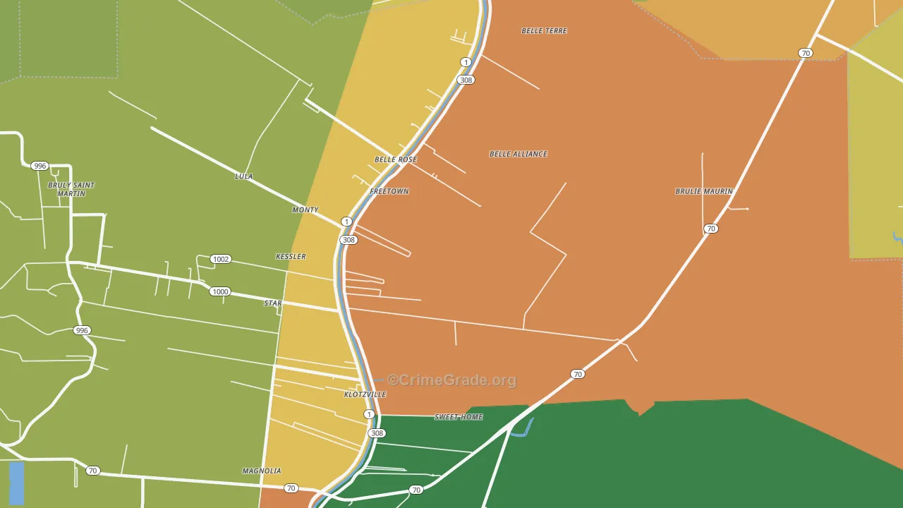 Klotzville, LA Map of Robbery Rates