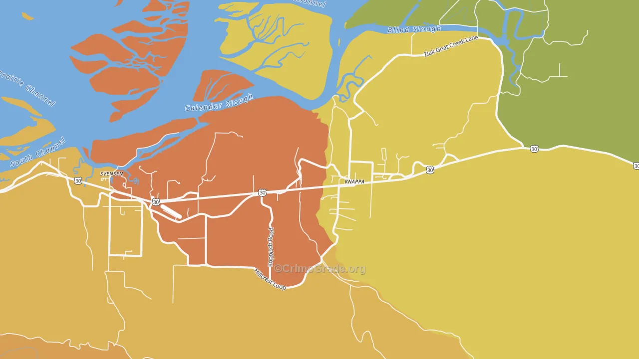 Knappa, OR Map of Robbery Rates