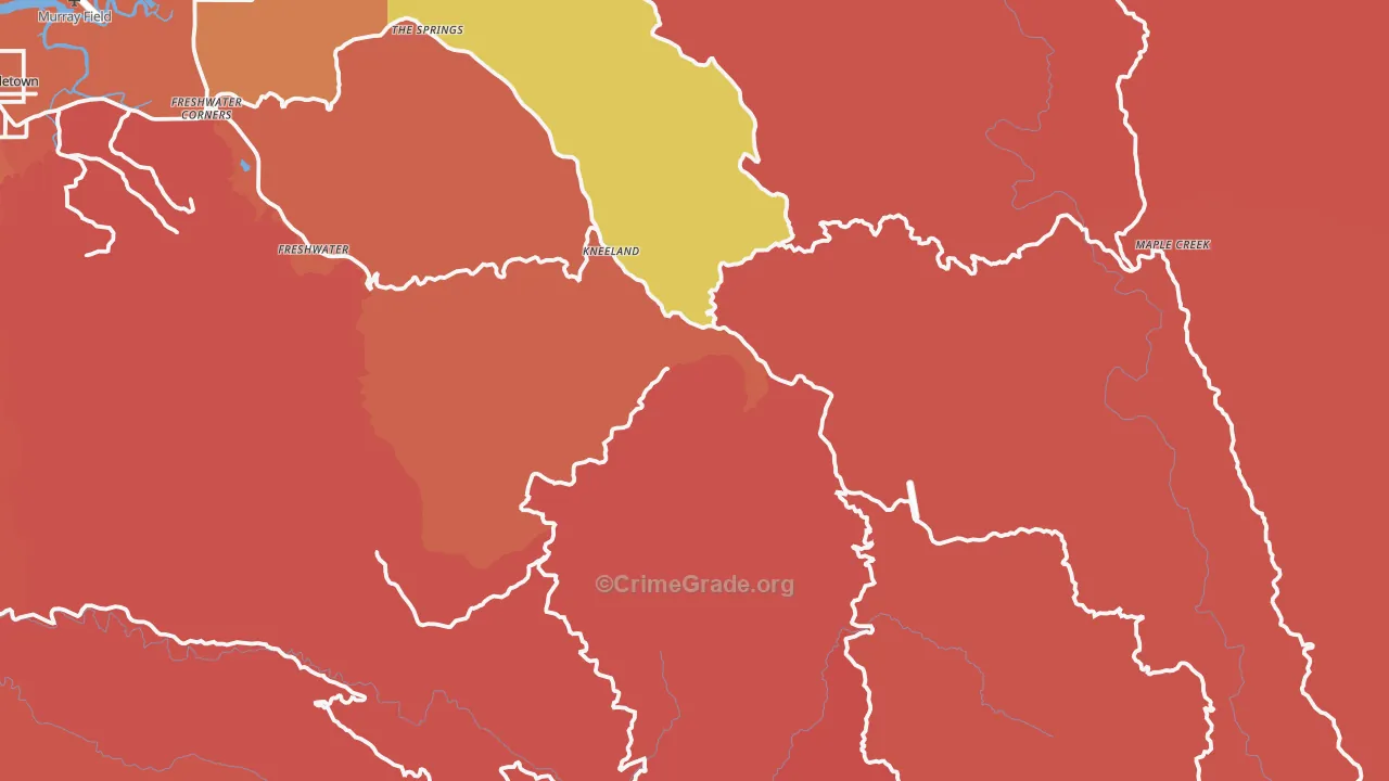 Kneeland, CA Map of Robbery Rates
