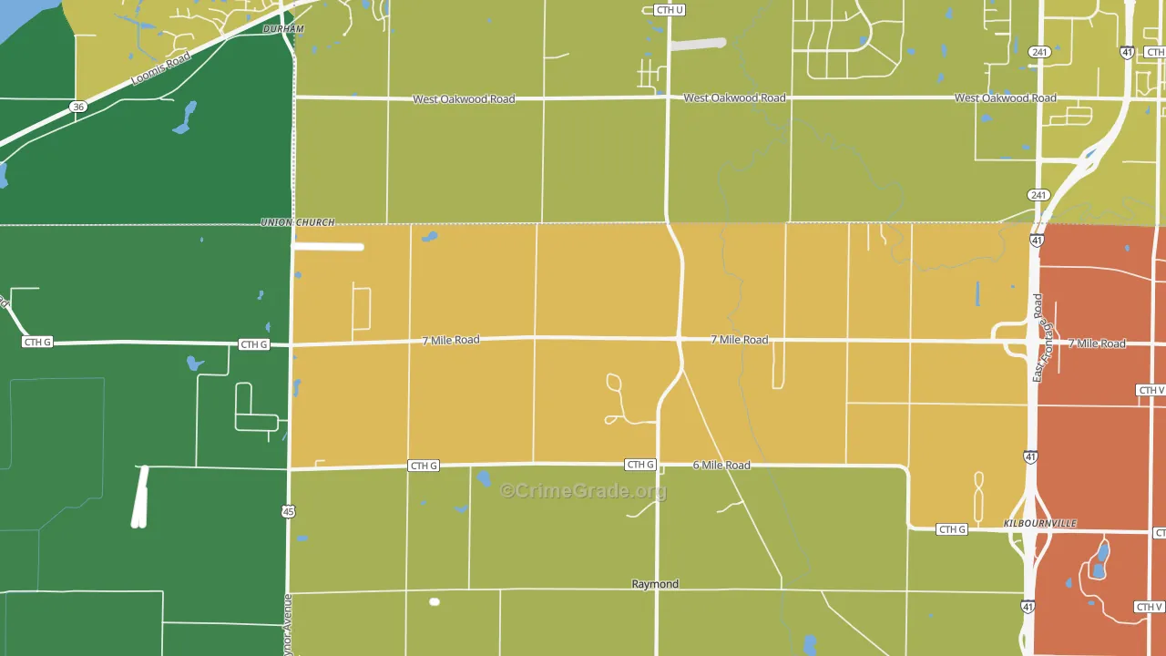 Kneeland, WI Map of Robbery Rates