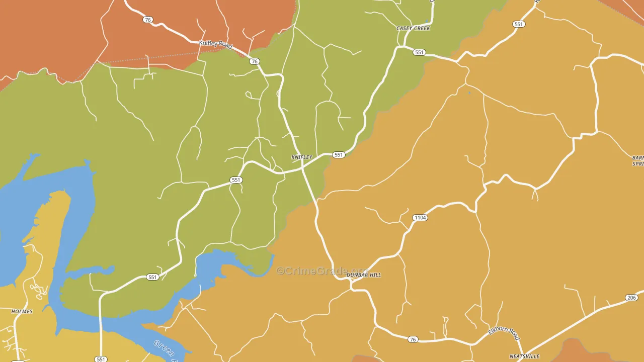 Knifley, KY Map of Robbery Rates