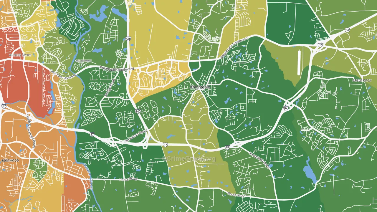 Knightdale, NC Map of Robbery Rates