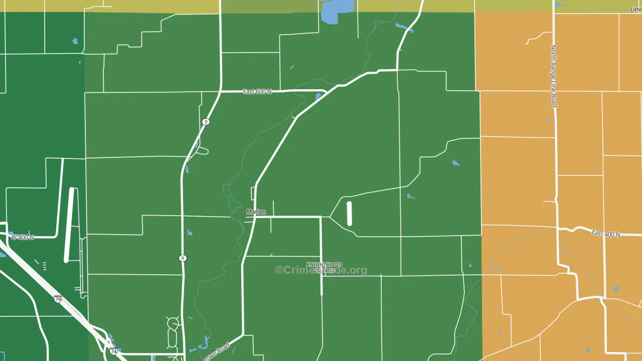Knighthood Village, IN Map of Robbery Rates