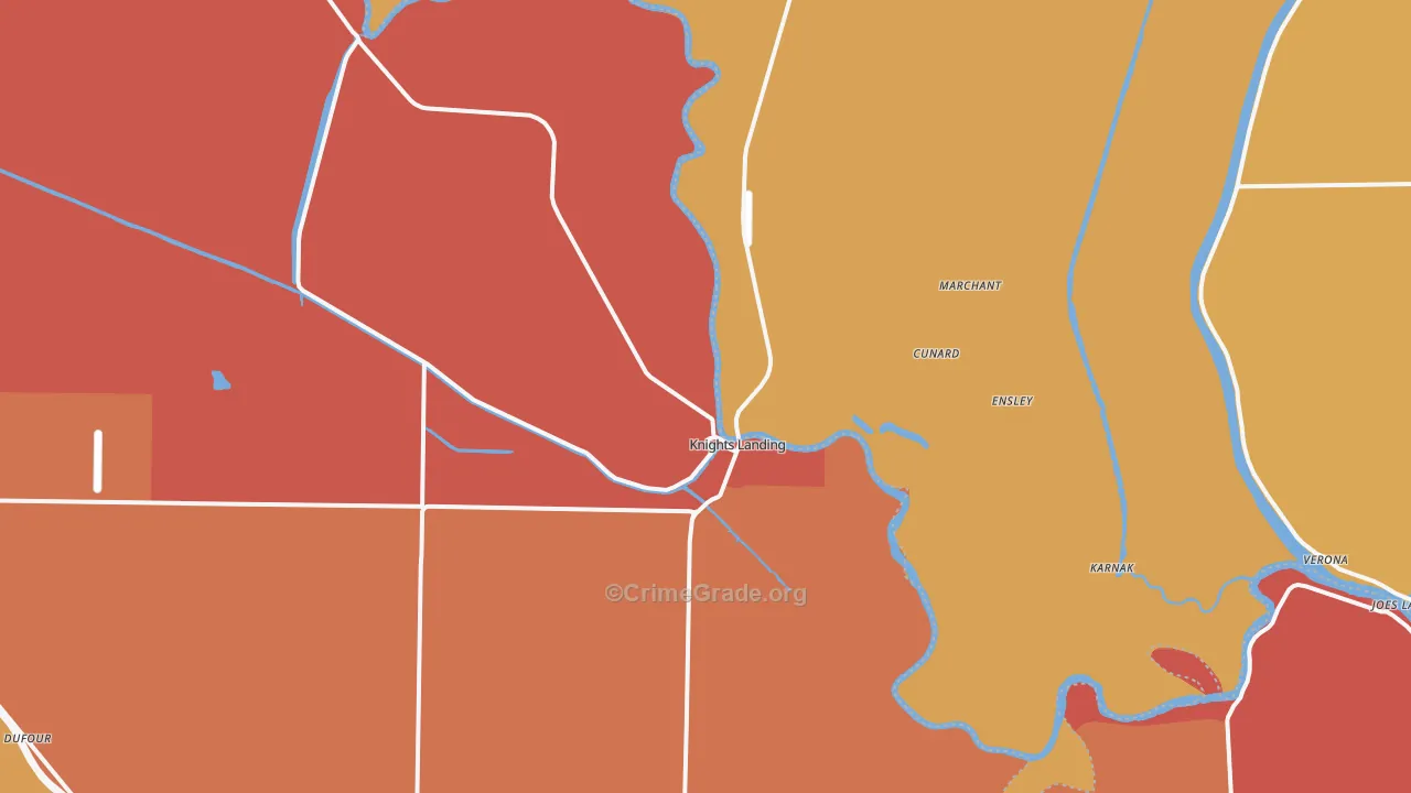 Knights Landing, CA Map of Robbery Rates