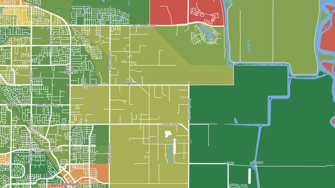 Knightsen, CA Map of Robbery Rates