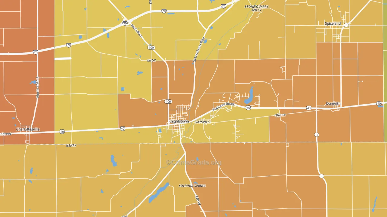 Knightstown, IN Map of Robbery Rates