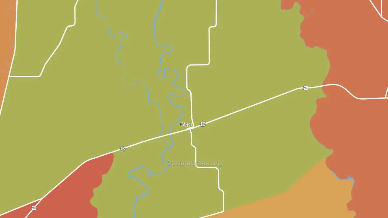 Knippa, TX Map of Robbery Rates