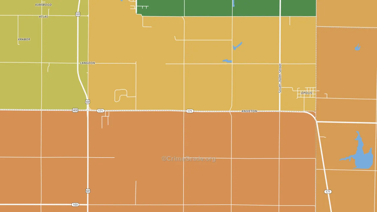 Kniveton, KS Map of Robbery Rates
